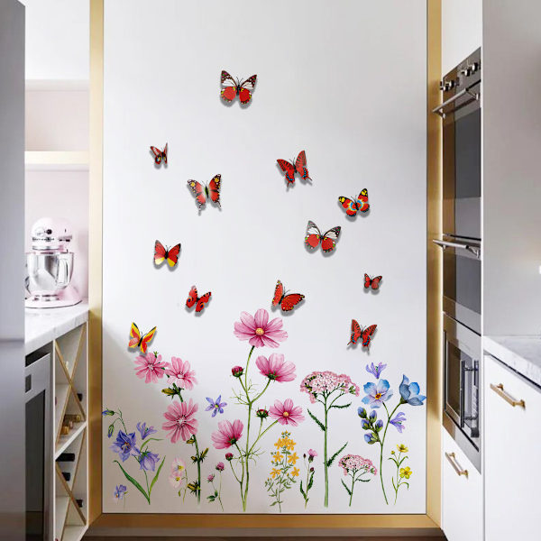 Blomster väggdekaler, trädgård blomster dekaler, sovrum vardagsrum