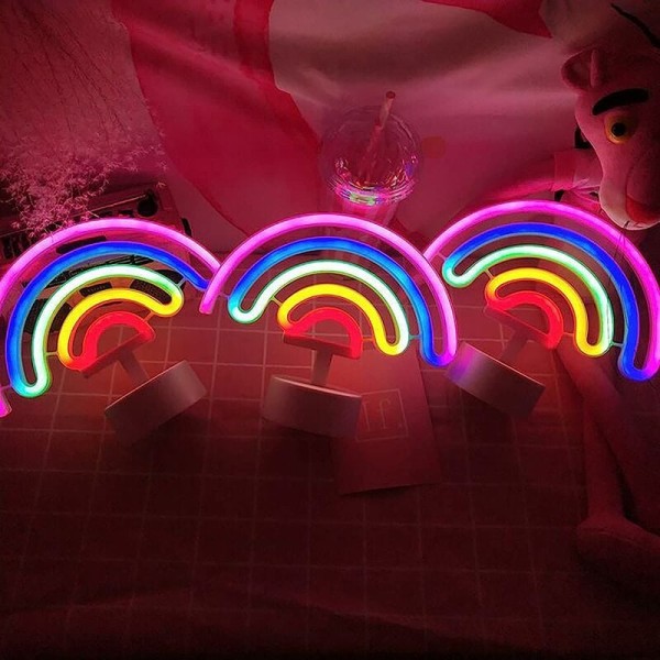 LED Neon Rainbow Nattlys med Base, Batteri eller USB-drevet Ne