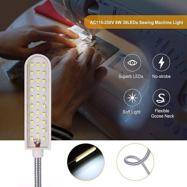 6w LED symaskine lys fast base lampe, fleksibel slange gåsehals