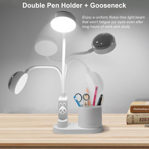 Bordslampa för barn, arbetsbordslampa med pennhållare, automatisk färg