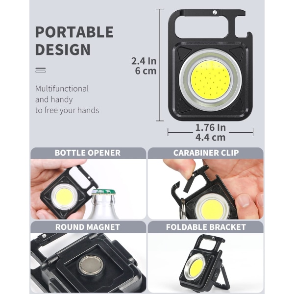 500 Lumen COB-taskulamppu, USB-ladattava avaimenperävalo, 4 valaistustilaa