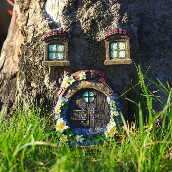 3st Fairy House Dörrfönster Miniatyrfigur för heminredning