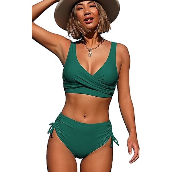 Kvinnors hög midja bikini knyta fram knyta bak knyta 2 delar baddräkt