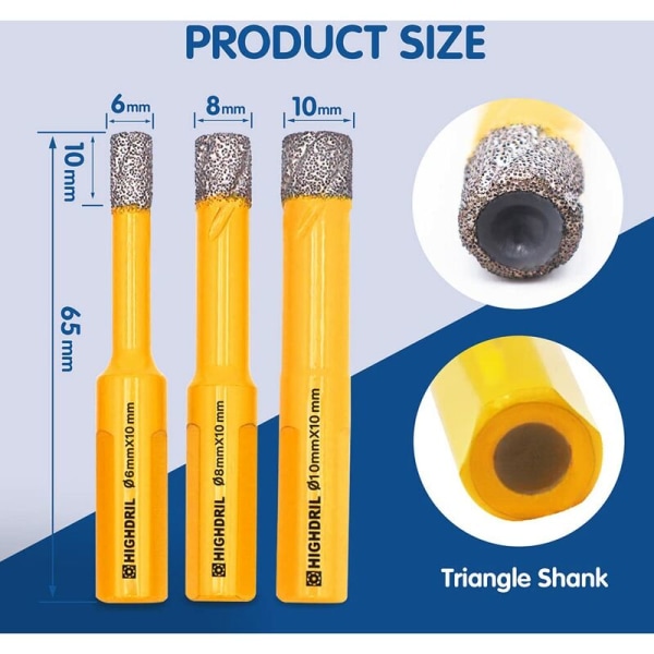 5 stk 6/6/8/10 mm diameter diamantborsett for betong, granitt