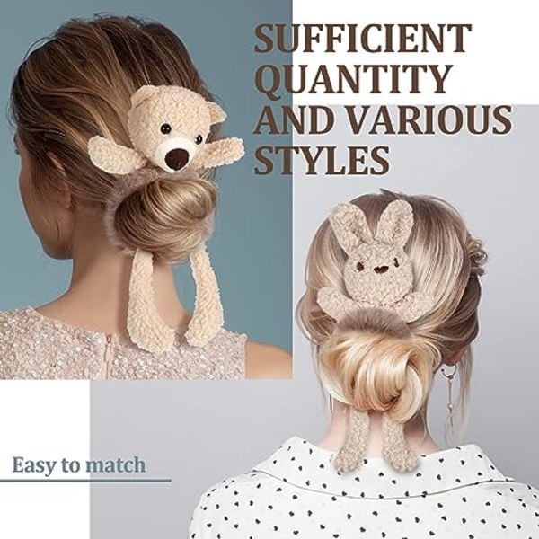 4 stk. søde bjørne hårbånd plys hår scrunchies sæt, plys bjørn hår reb hårbånd fluffy hår scrunchies søde dyr scrunchies til kvinder piger hår styling værktøjer