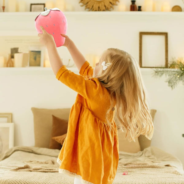 Söt frukt barnkudde fylld jordgubbe plyschkuddar supermjuka flickkuddar kudde sittdyna för barnleksaker (rosa, 9,8\"/25cm)