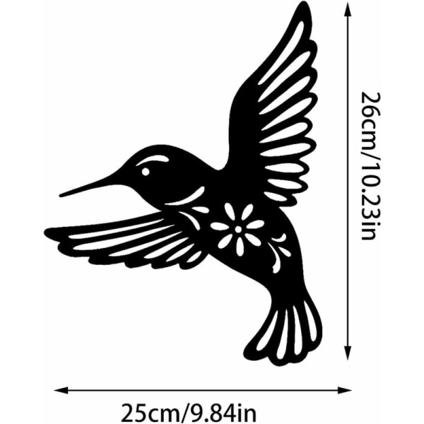 Svart metallfågel kolibri väggdekor, kolibri järnskulptur kolibri metallvägg hängande dekoration, metallväggkonstfåglar för trädgård gård landskap (svart)