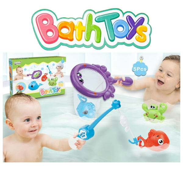 Baby Bad Fiske Leksaker, Badkar Pool Leksaker Set med Fiske Spö & Nät, Ålder