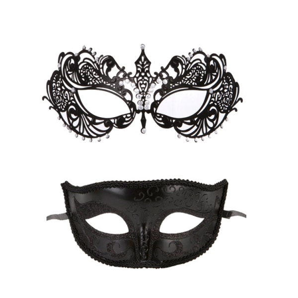 2 stk. Venetiansk Masquerade Prom Fest Sort Diamant Halv Ansigt Metal