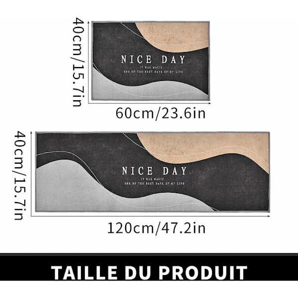 Set med 2 halkfria köksmattor, mattor framför diskbänken golvmatta för kök Orbant, modern badrumsmatta dörrmatta 1 40 x 60 cm + 40 x 120 cm