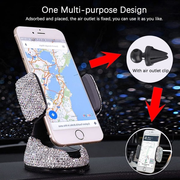 Bling Biltelefonhållare, Universal 360° justerbar Crystal Phone H