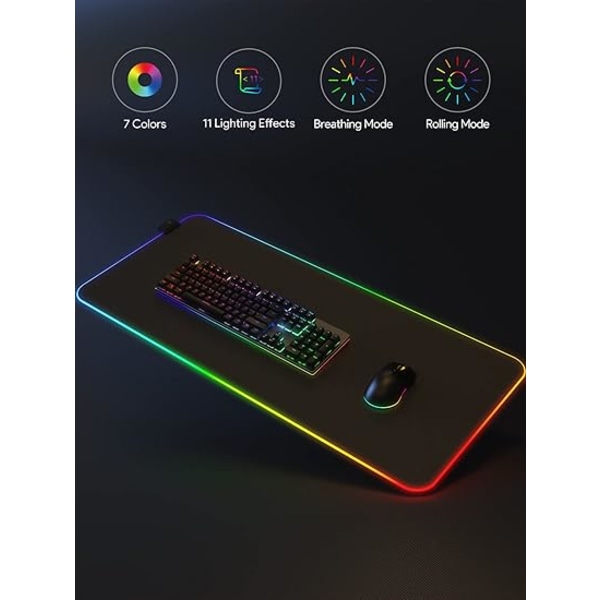 XXL Gamer RGB -hiirimatto, 900x400x4 mm suurikokoinen pelihiirimatto, jossa