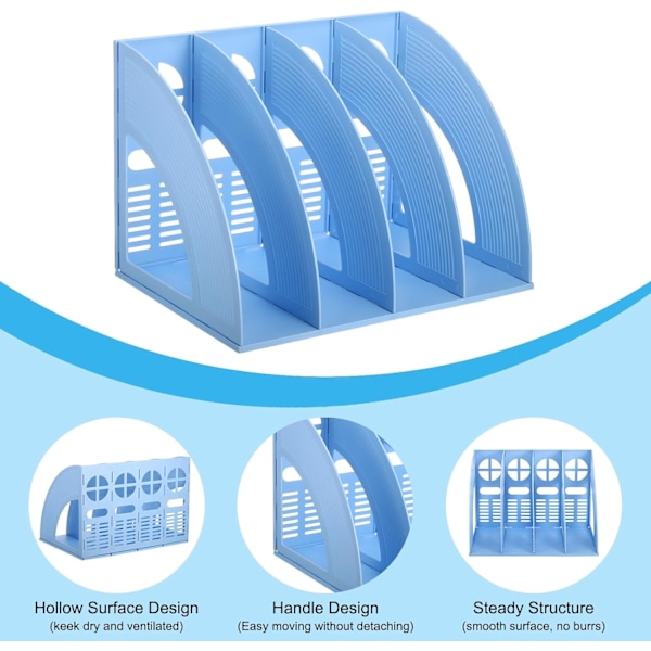 4 rum lodret magasinholder i plast til skrivebord, opbevaringshylde, fil