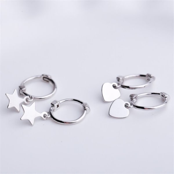 Miniatyrhängande örhängen i sterlingsilver med små stjärnor för kvinnor T