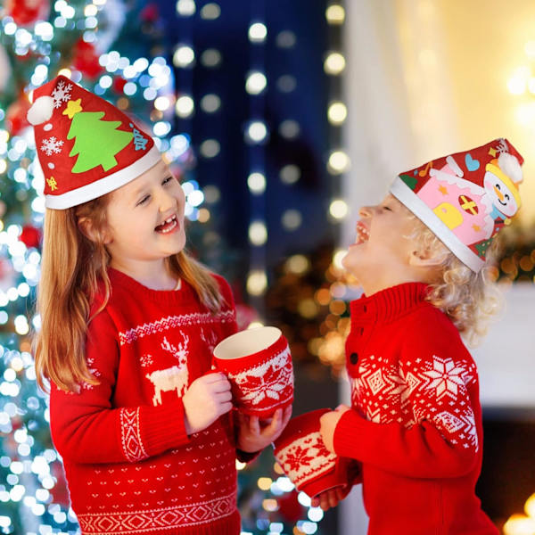 6 st DIY filt julhattar för barn jul personliga barn
