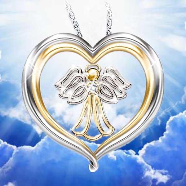Cute little angel heart two tone pendant necklace wedding party j