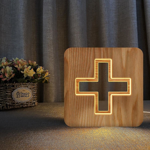 Polttimo-yövalo Creative Wooden Cross 3D -lamppujen puisiin valoihin