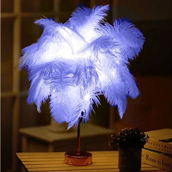 Strutsfjäder Bordslampa Smidesjärn Nattlampa LED Koppar Wi