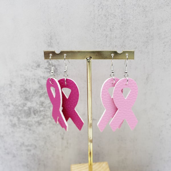 4 par dam bröstcancermedvetenhet rosa band PU läder stud örhängen