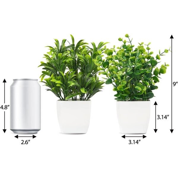 Sæt med 2 små kunstige planter, pottede kunstige planter, mini