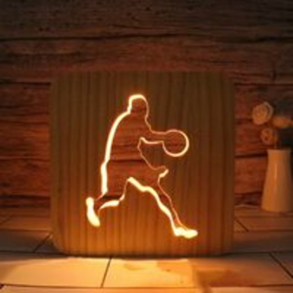 Play Basketball Led Night Light Solid Wood Low Energy Used Button