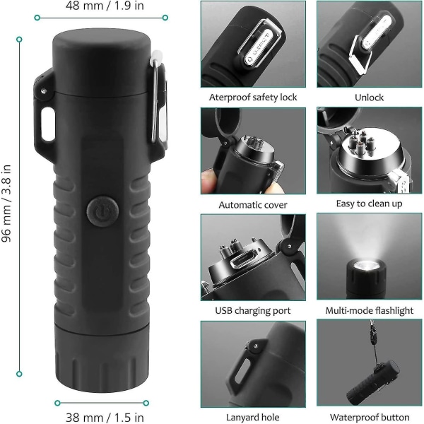 Outdoor Camping Torch Double Arc Rechargeable Flameless Lighter w