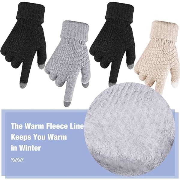 4 par kvinner vinter berøringsskjerm hansker varm fleece foret strikk G