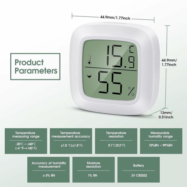 Hjemmeter 3 stykker Mini LCD bærbar innendørs hygrometer