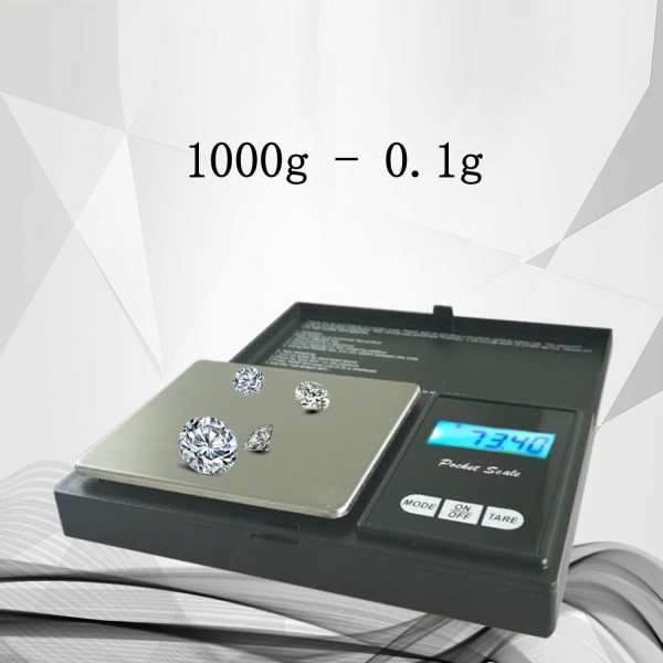 Digital fickvåg, 1000g/0,1g gramvåg, minivåg gram och