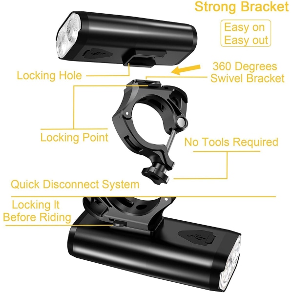 Sykkellys, 6400mAh kraftig LED-sykkellys 2400 lysstyrke frontlykt