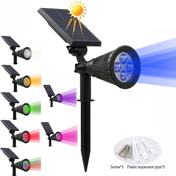 2 st, 4 LED solcellslampor, vattentät IP65, säkerhetslandskapsbelysning, färgglad