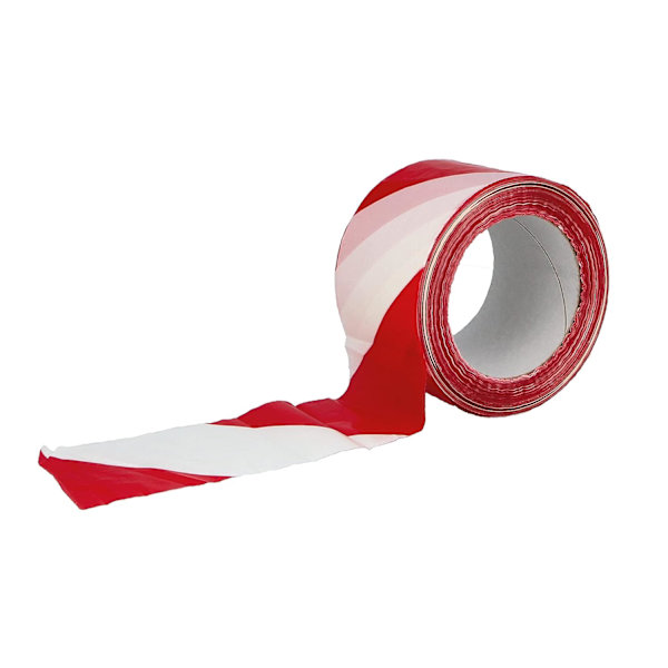 Röd och vit avgränsningstejp - 48 mm x 20 m, varningstejp