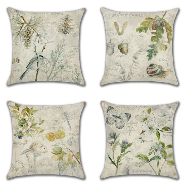 Kuddöverdrag 45 x 45 cm Dekorativ Fågel Blommor Växter Kuddfodral