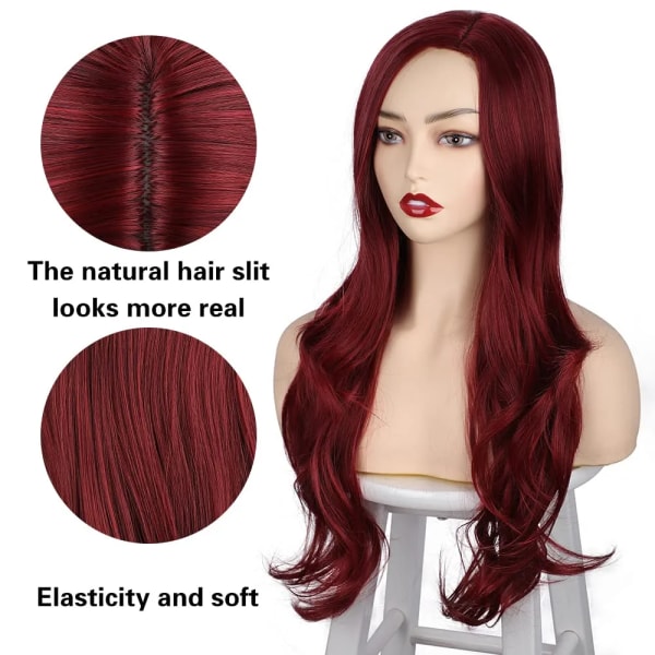 Röd peruk för kvinnor lång vågig peruk sidodel lockig peruk röd peruk synth