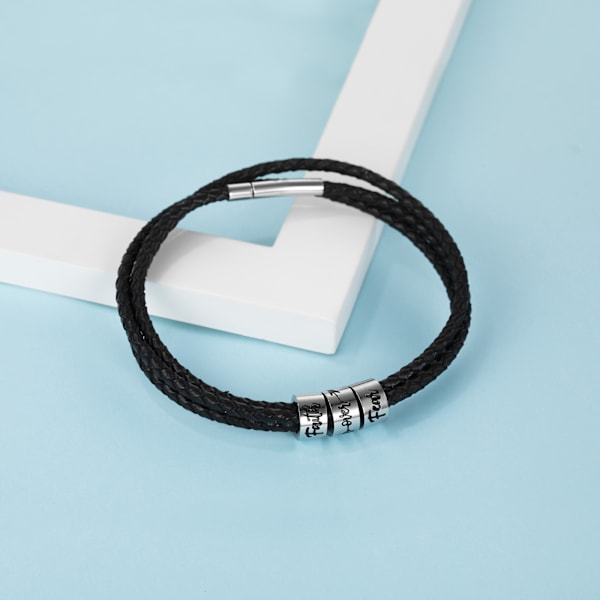 Rostfritt stål herr läder personlighet armband flätat rep pärlat armband present till pojkvän far