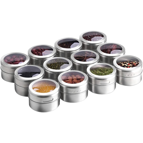 12 stainless steel magnetic spice tins, easy to clean and rustproof