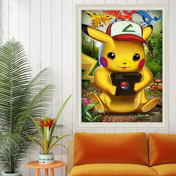 5D Diamantmålning Pikachu Flaming Bird DIY Full Diamond Broderi
