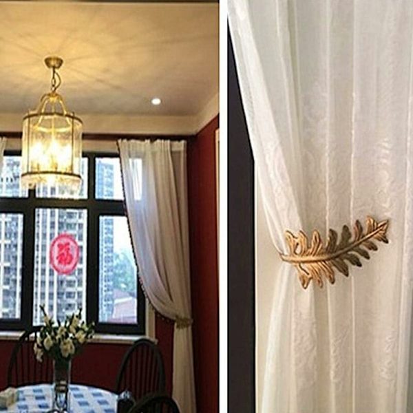 1 par antika bladformade metalllegering gardinuppsättningar för sovrum