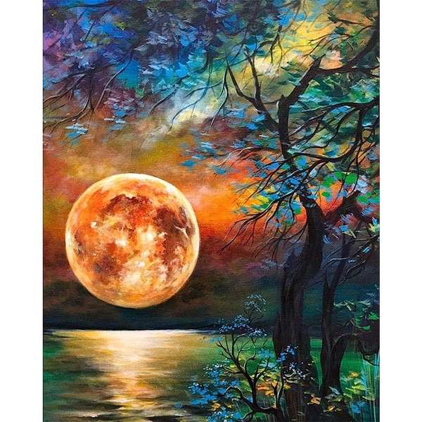 Moon Diamond Painting Kit - 5D DIY Rundt Edelsten Maleri Krystall Håndverk Kit for Voksne Brukt for Veggdekor (30*40CM Måne)