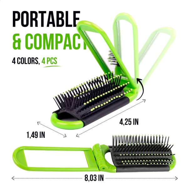 4st Folding Portable Hair Brush - Reseborste för kvinnor Mini Ha
