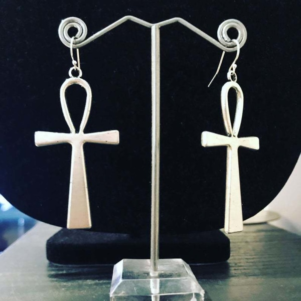 Dingla Drop Ankh Cross Silver Örhängen med Egyptian Eternal Key