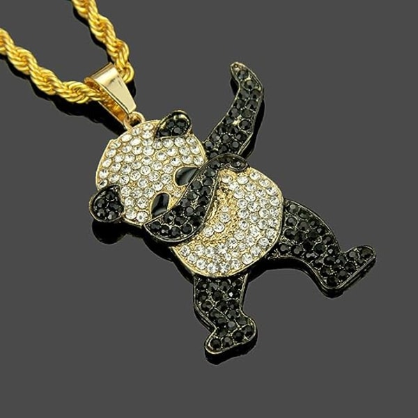 Unisex Iced Out Full Diamond Panda hänge halsband Hip Hop Neckl