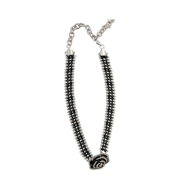 Temperament svart kristallros blomma halsband, fashion design kort stil nyckelben kedja halsband, halsband