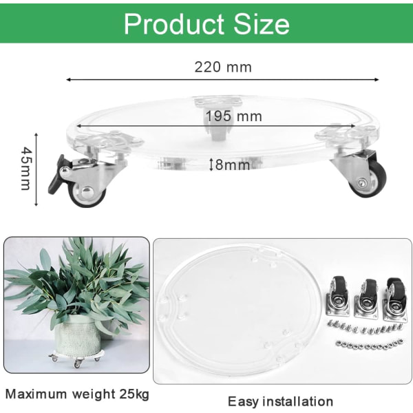 Kukkien ruukku jalusta pyörät akryyli pyöreä kasvi kärry rullaava teline