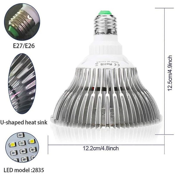 Plantelampe, 100w E27 Led Full Spectrum Plantevekst Voksende Lys H