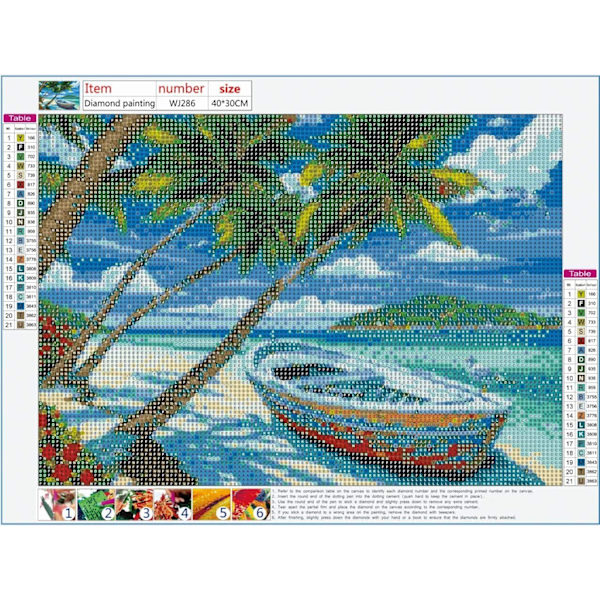5D Diamantmålning efter nummer-kit för vuxna strand, 12x16 tum, Co