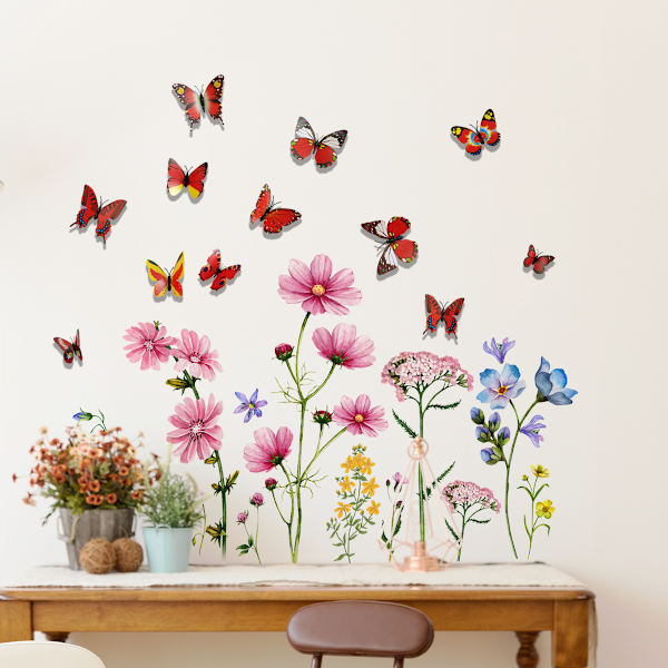 Blomster väggdekaler, trädgård blomster dekaler, sovrum vardagsrum