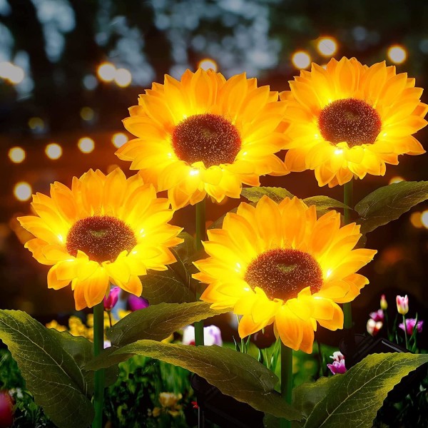 Solar Lights Outdoor, 4 Pieces Sunflowers Solar Lights Outdoor De