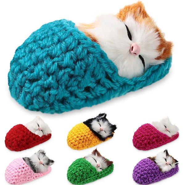 2 stycken slumpmässig färg Sleeping Cats Opening Eyes Doll Fluffy Mini