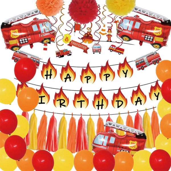 Brandbil tema Grattis på födelsedagen ballonger Kit